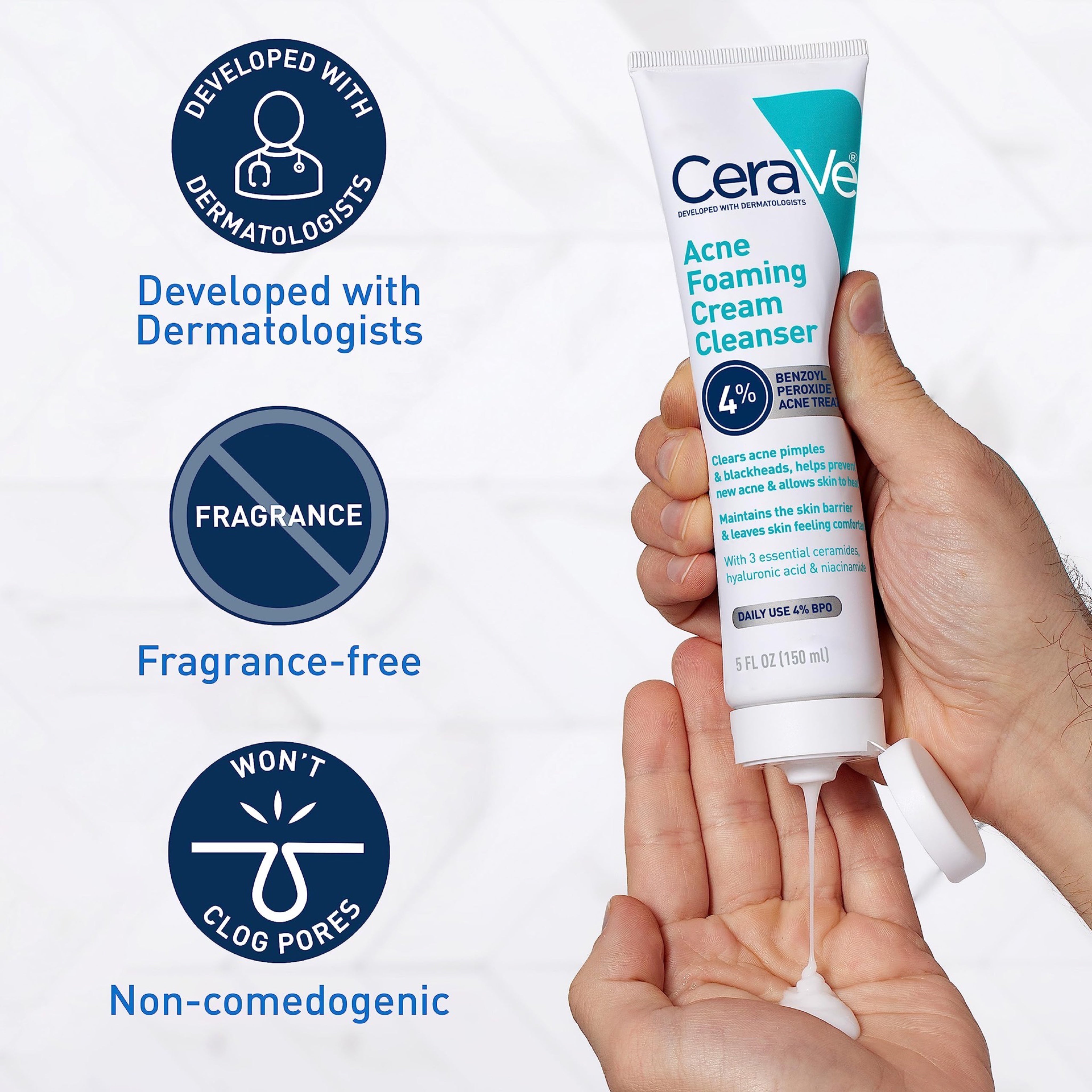 Cerave Acne Foaming Cream Cleanser with 4% Benzoyl Peroxide